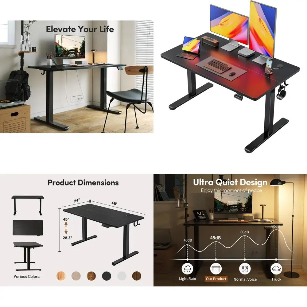 24 x 48 Adjustable Height Sit-Stand Desk, Spliced Board, Black Top for Office Use