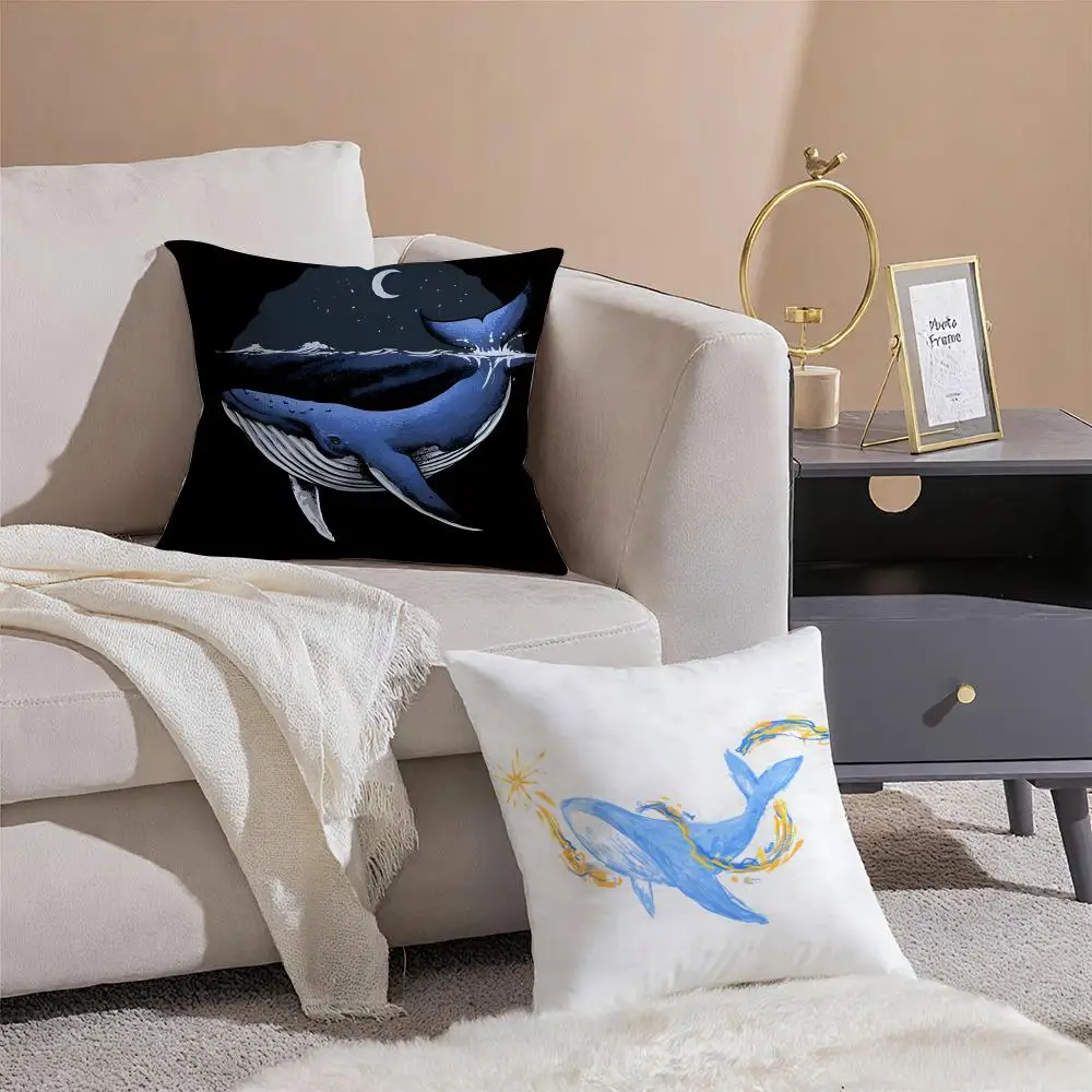 Dreamy Whale Ocean Style Cushion Cover Throw Pillow Cover Hidden Button Durable Polyester Chair Cushion