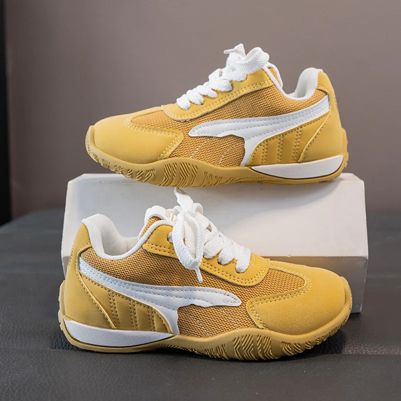 Children's Autumn New Leather Upper Sneakers Middle Large Children's Casual Shoes Boys and Girls Soft Sole Students Tennis Shoes