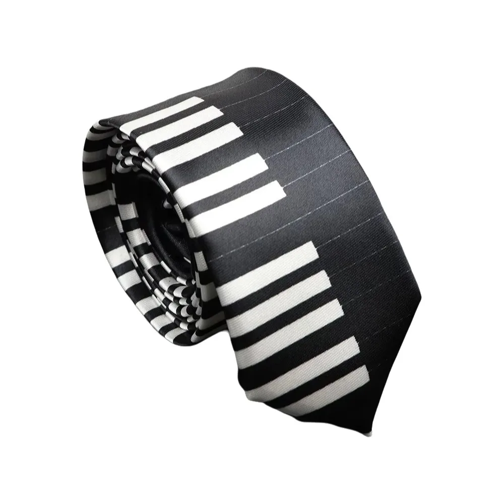 Simple Skinny Piano Necktie Slim White Men Tie Korean Style Black Music Tie Students