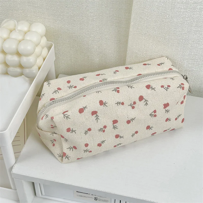 Chic Floral Pencil Case Student Girl Aesthetic Flower Pencil Bag Large Capacity Stationery Storage Bag School Supplies