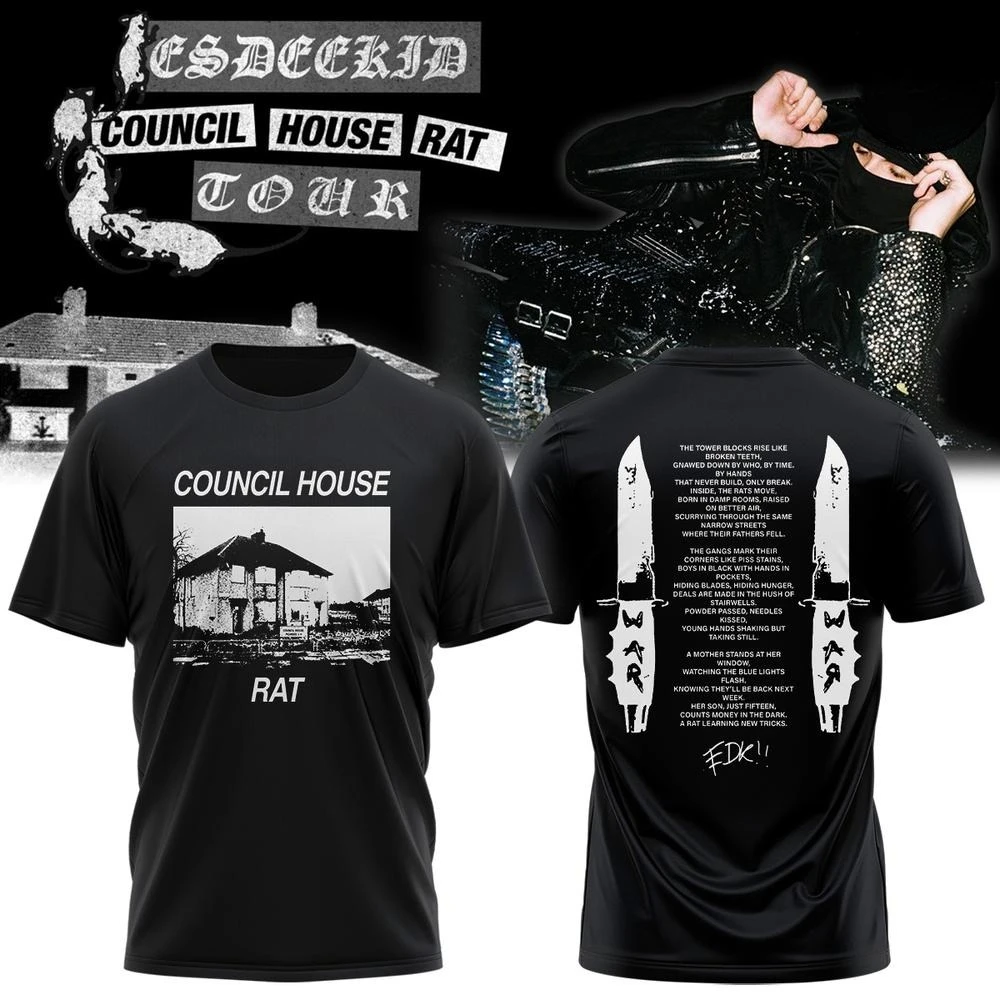 EsDeeKid Council House Rat Tour 2026 Graphic T‑Shirt Unisex Summer Short Sleeve Hip Hop Concert Fan Vintage Cotton Casual Tee