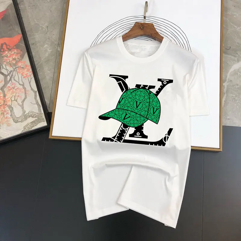 

2025 Summer Fashion Brand Printed Loose Round Neck T-shirt Men and Women Heavy Cotton Short Sleeve Simple Ins Movement