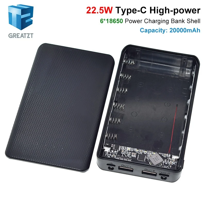 QC4.0 QC3.0 Dual USB Micro/Type-C USB 6*18650 Power Bank Battery Box 5V 4.5A 22.5W 20000mAh Mobile Phone Charger DIY Shell Case
