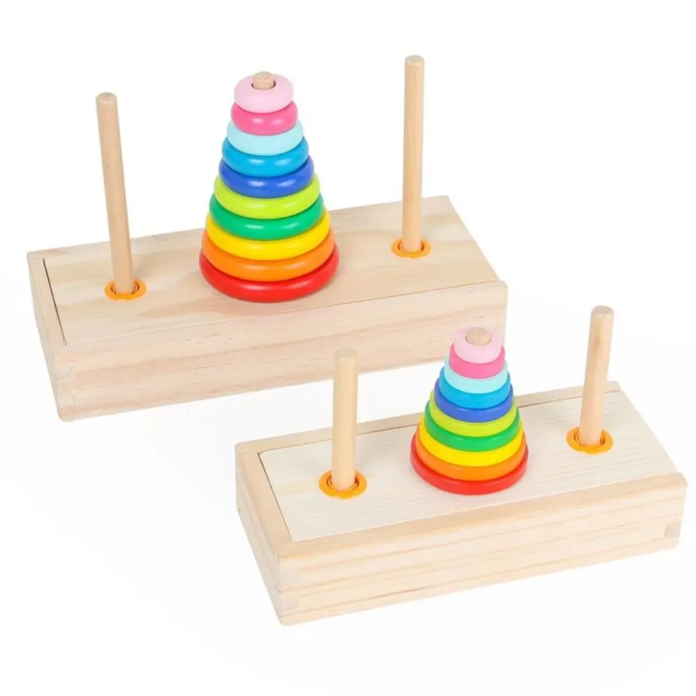 Houten materiaal Hanoi Tower Klassiek ontwerp met opbergdoos Regenboog Stapelspellen Fijne motoriek Training Regenboogkleuren
