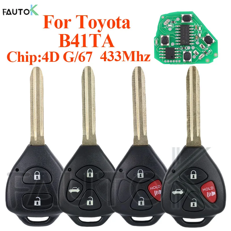 B41TA Auto Car Key Fit For Toyota Forruner Hilux Innova Corolla Innova Yaris 2/3/4Button 433Mhz 4D 67 G Chip 89070-52E61