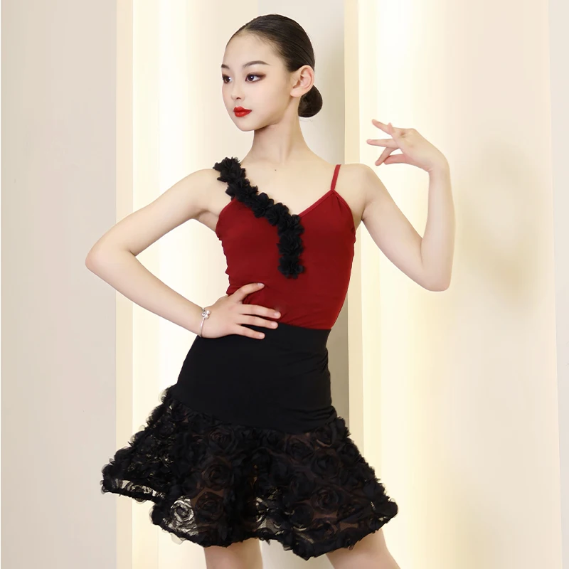 تنورة رقص لاتينية مخصصة للفتيات، أزياء مسرحية، مجموعة فساتين مسابقة قاعة الرقص للنساء