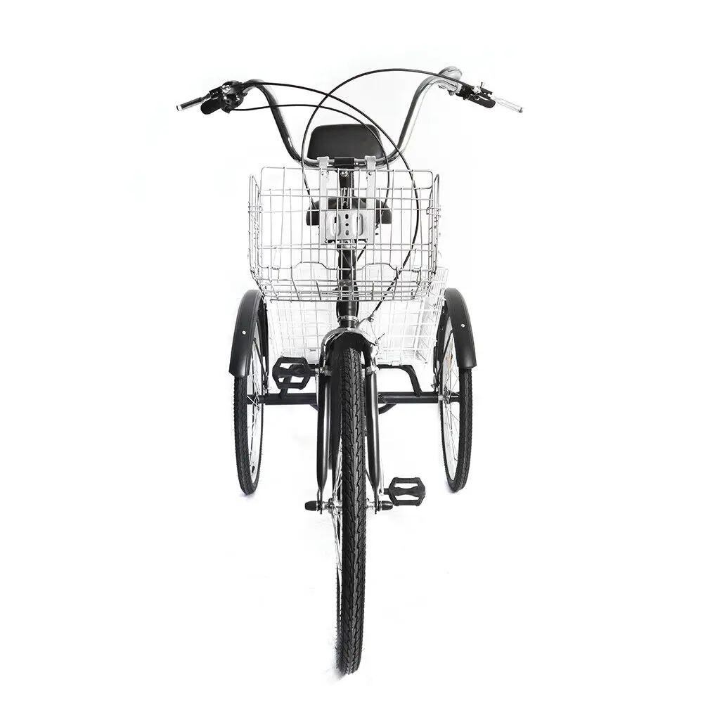 Triciclo da 24 pollici per adulti bicicletta a 3 ruote a 7 velocità con risciò per bicicletta con cestino della spesa e portaoggetti con telaio