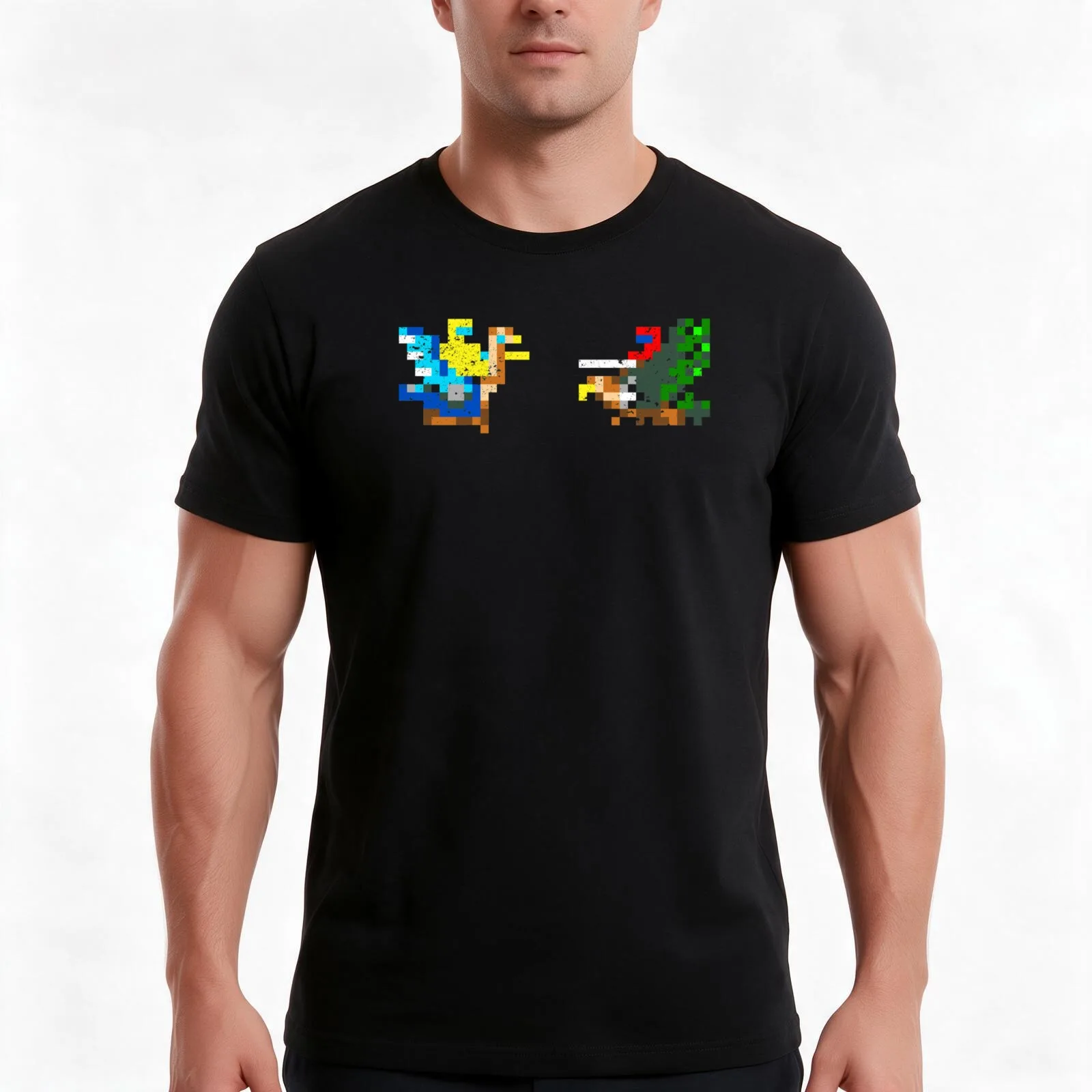 Joust Face Off T-Shirt, Summer Casual Cotton Tee, Oversized Streetwear Tops, Vintage Graphic Print, Loose Fit Short Sleeve