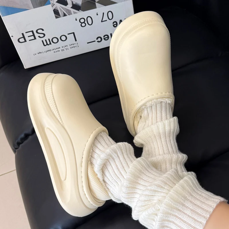 Waterproof Eva Chunky Platform Slippers Women Indoor Non Slip Lightweight Warm Cotton Shoes Woman Comfort Soft Plush Slides