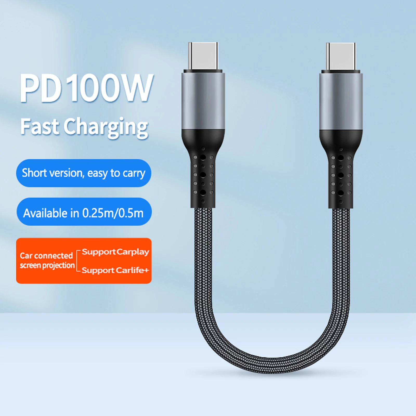 100W Short USB C Cable Type C Fast Charging Cable Compatible with Power Bank,iPhone 17/16 Series,Samsung and More (Black,Purple)