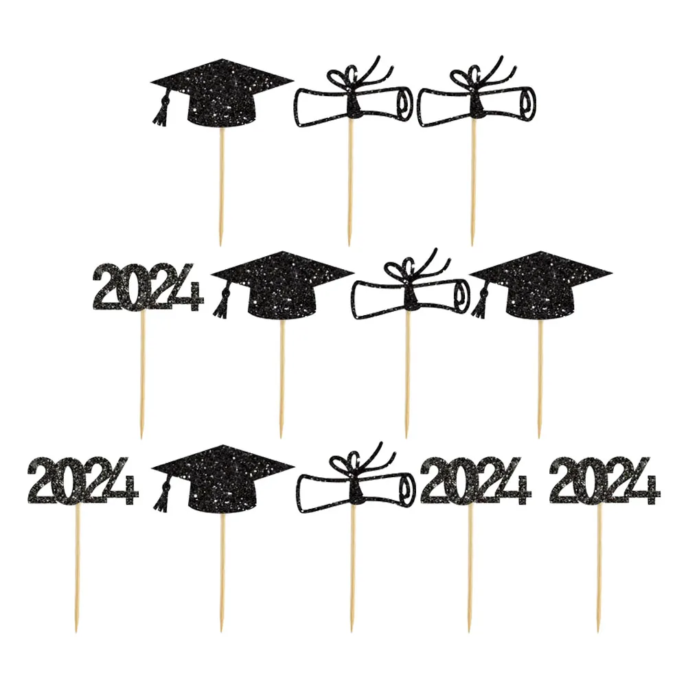 

12 Pcs Cake Picks Decorative Graduation Caps Topper Paper Cap Topper naments Picks For Cupcakes Dessert Party Celebration