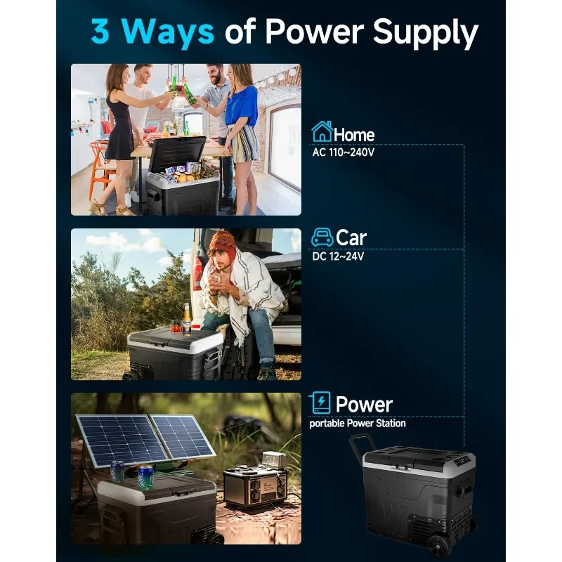 ثلاجة سيارة محمولة 12 فولت - مبرد كهربائي 53 كوارت (50 لتر) مع تيار مستمر 12/24 فولت و110-240 فولت تيار متردد لشاحنة فان RV Camper SUV،