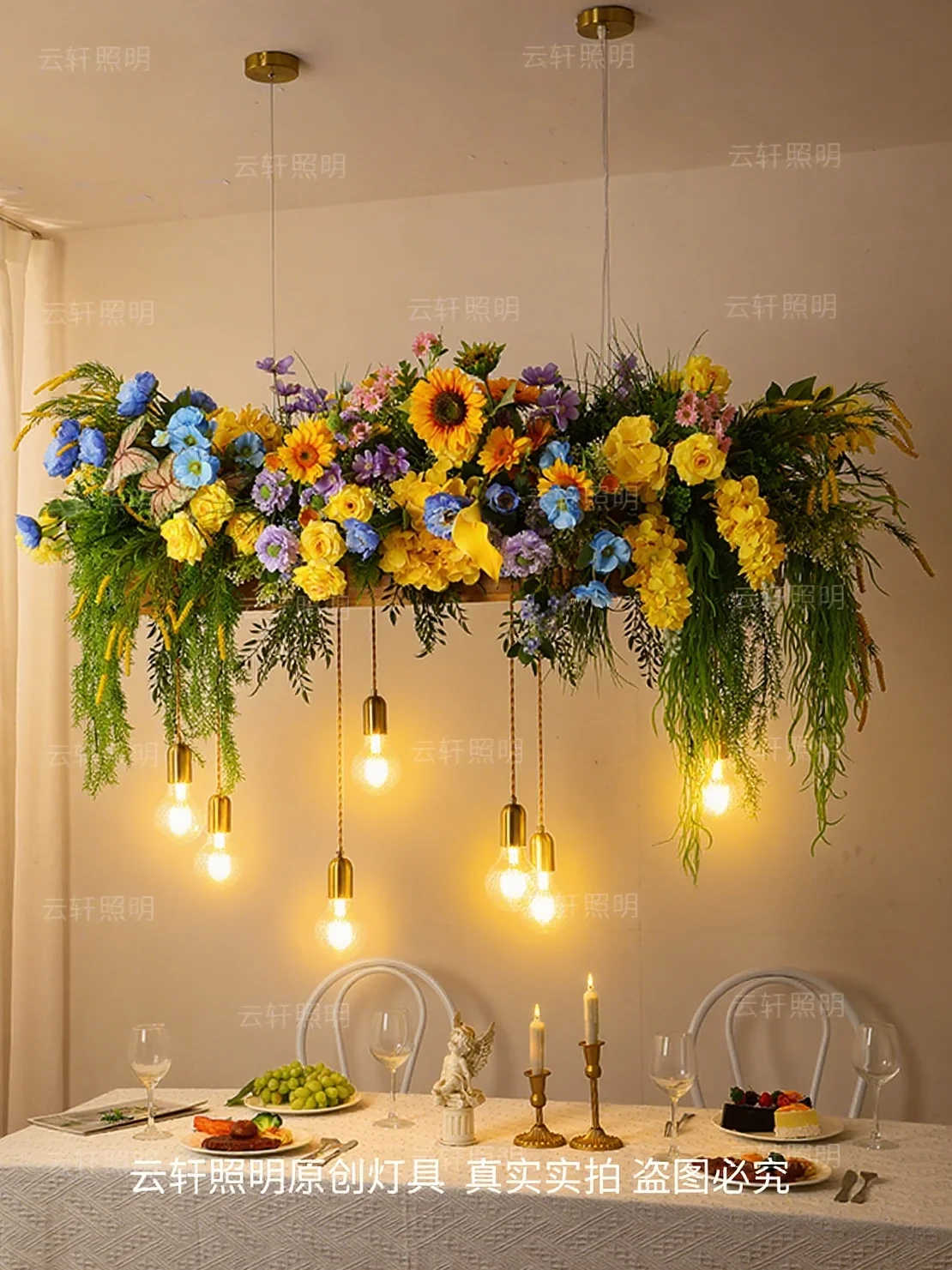 Sunflower simulation flower chandelier restaurant dining table bar light flower shop cafe milk tea shop campground decorative li
