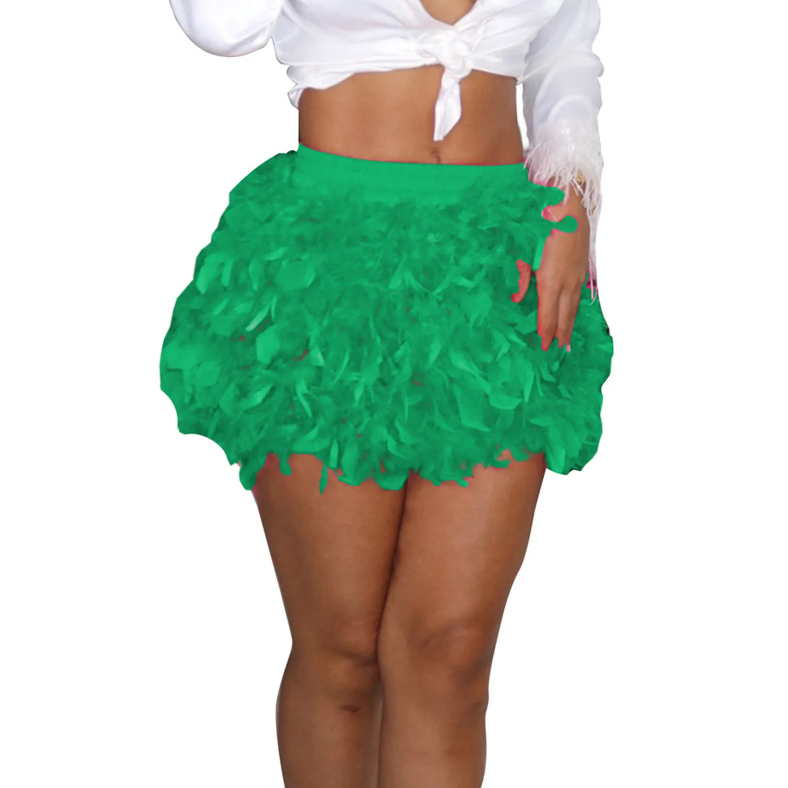 

Women's Feather Mini Skirt Sexy Bodycon Skirt Solid Color Short Skirts Evening Party Prom Cocktail Skirt Elegant Female Skirts