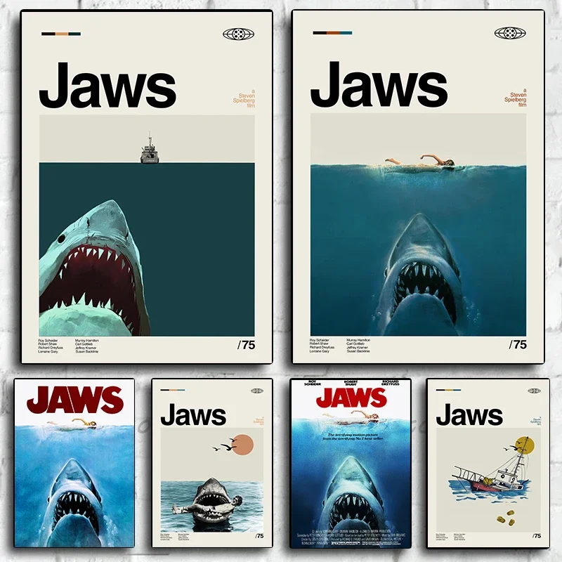 Frameless Canvas Painting Jaws Movie Classic Shark Film Horror Poster Print Wall Art Pictures Canvas Painting Living Room Bedroo