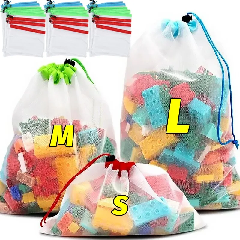 Mesh Drawstring Storage Bag Puzzle Building Block Sorting Pouch Reusable Washable Toy Bags Organizer Kitchen Fruit Vegetable Bag