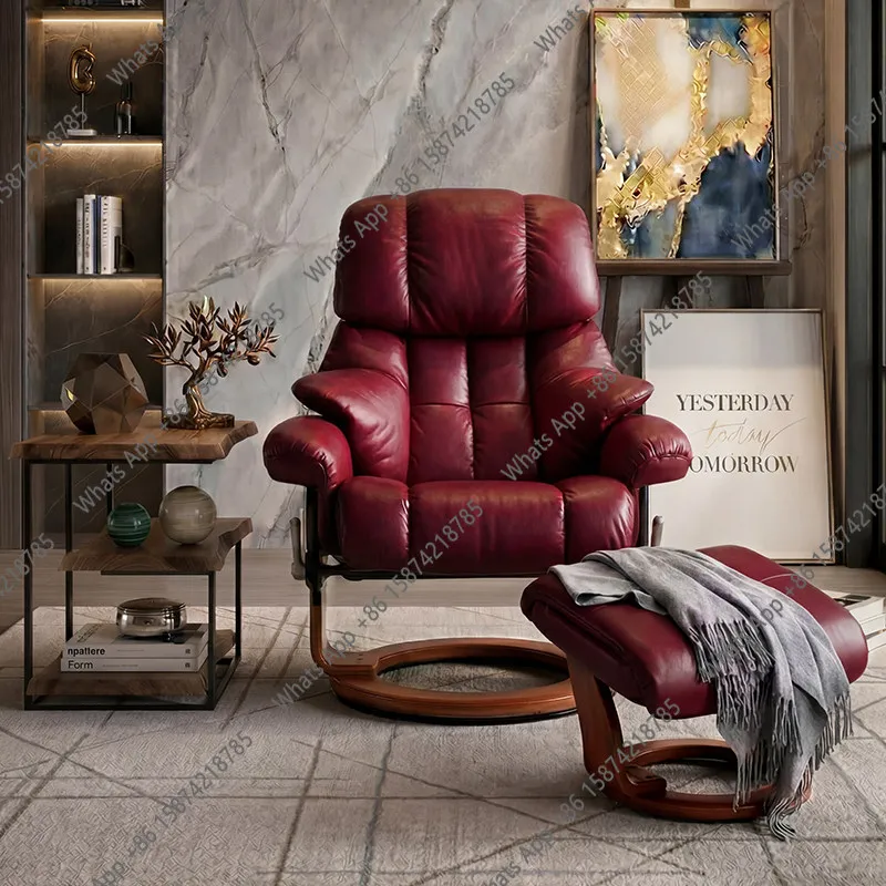light luxury leather single sofa Nordic living room can be turned to lie down office lunch break comfortable leisure chair