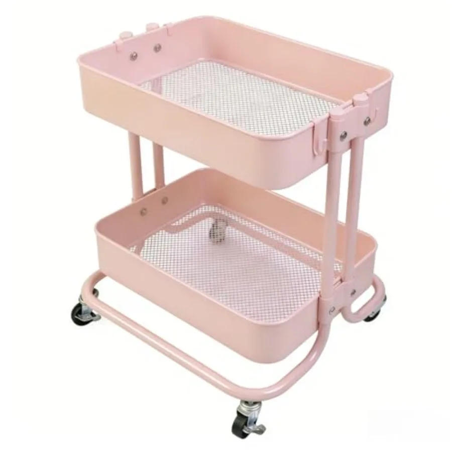 

2 Tier Rolling Cart with Wheels for Under Desk Storage, Small Rolling Pantry Storage Cart for Small Space, Metal Short Utility