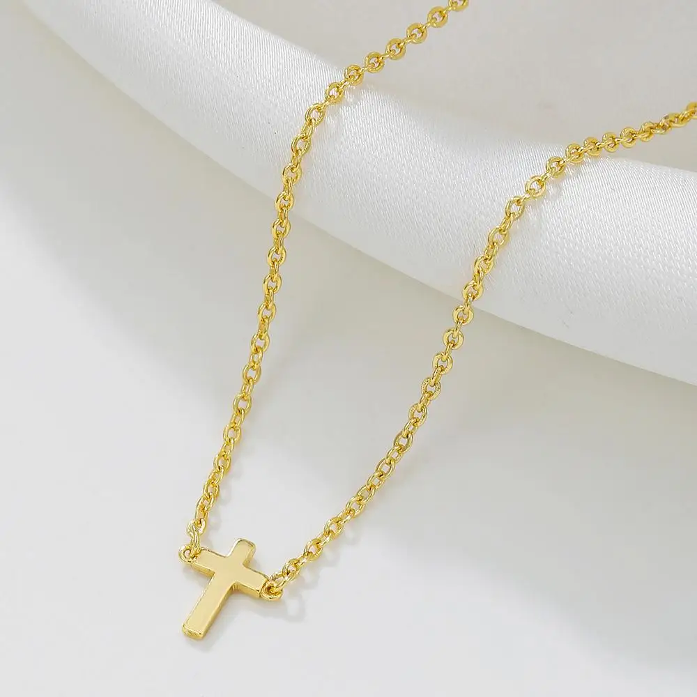 Simple Fashion Copper Plated Real Gold Cross Necklace Creative Personality Chain Necklace for Female Coraline Jewelry