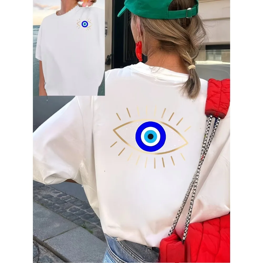 Evil Eye Lucky Charm Graphic T Shirt Men Women's Summer Short Sleeve Casual Boho Spiritual Mystical Harajuku Streetwear Tops