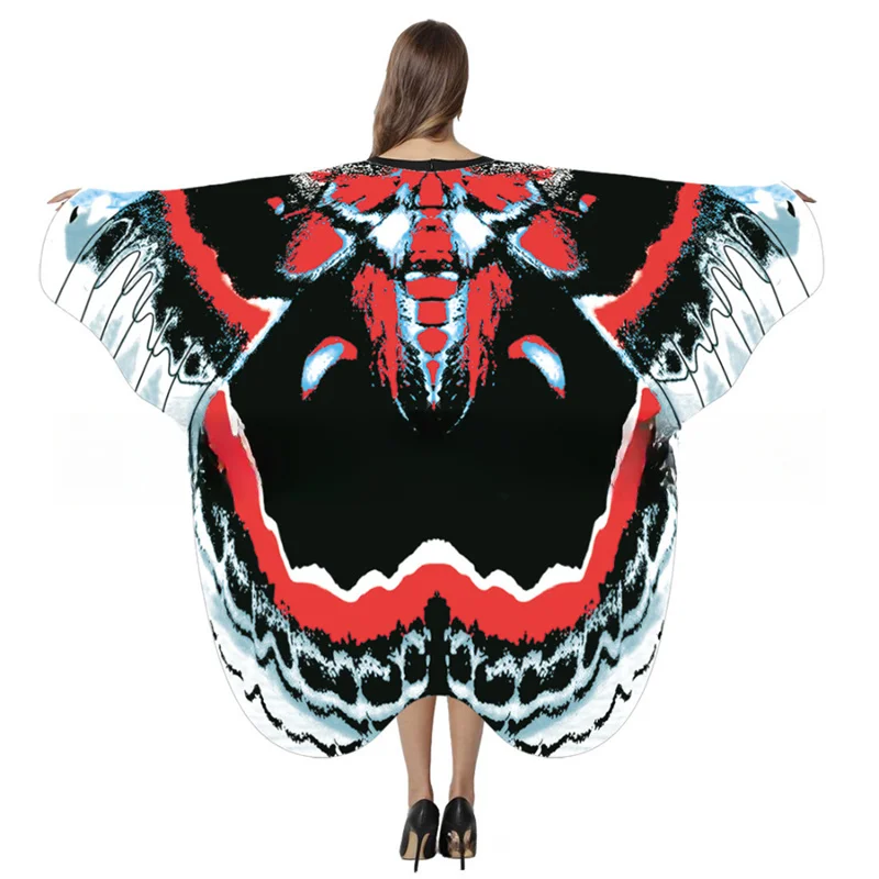 Moth Butterfly Wings Cape Adult Costume Headband Mask for Halloween Adult Fairy Cloak Party Accessory Rave Outfit Printed Shawl