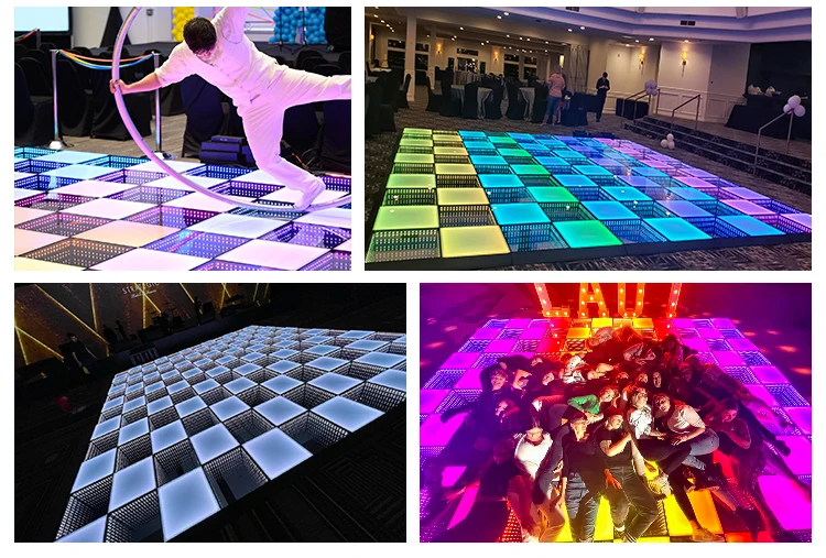 Pista de Dança LED Portátil para Festas, Palco Iluminado Magnético para Casamentos, Pisos LED com Espelho Infinito 3D