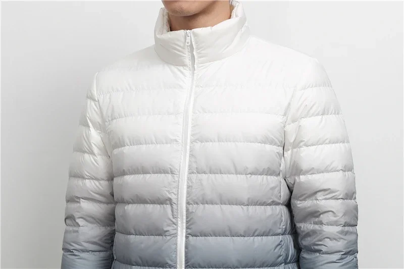 Piumino corto Ultra leggero da uomo di alta qualità colletto alla coreana di nuova moda colore sfumato 90% piumino d'anatra bianco parka