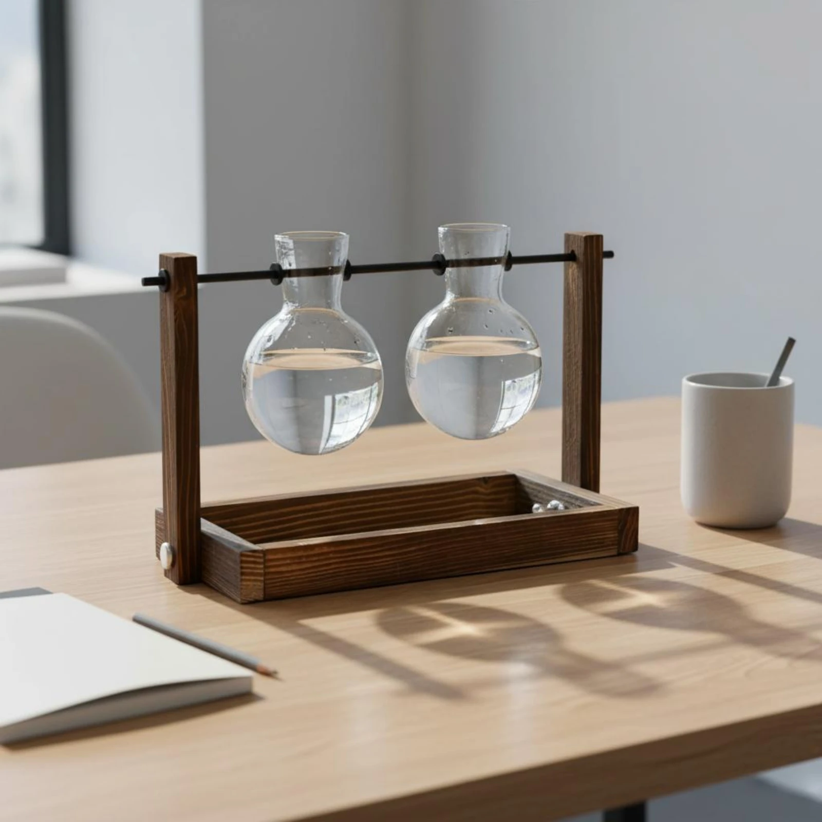 Hydroponic Vase with Wooden Stand Minimalist Design Test Tube Flower Vase Desktop Glass Planter Great Gift Suggestion