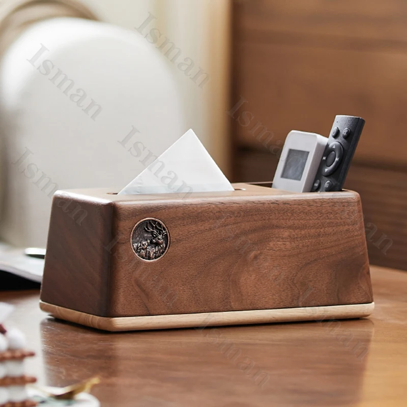 

Light Luxury Elk Relief Tissue Box Nordic Home Decoration Coffee Table Black Walnut Living Room Wooden Storage Tissue Boxes
