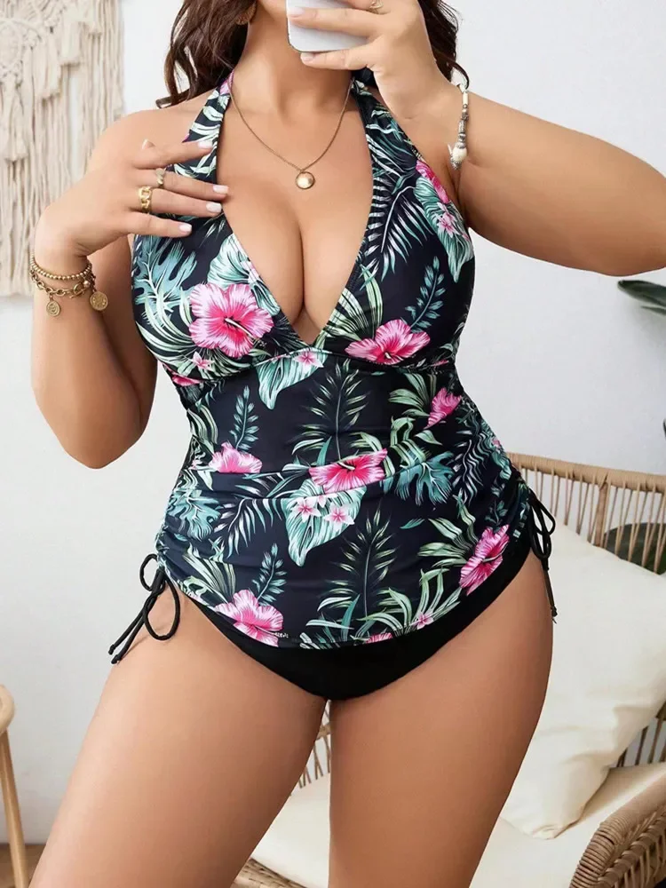 Biquíni plus size maiô mulher 2024 banho de duas peças tamanho grande impressão beachwear terno de natação feminino ternos de banho monokini