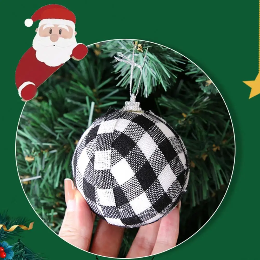 6Pcs 7cm Christmas Tree Ball Black White/Red Plaid Fabric Wrapped Christmas Ball Xmas Party Decoration Ball Party Supplies