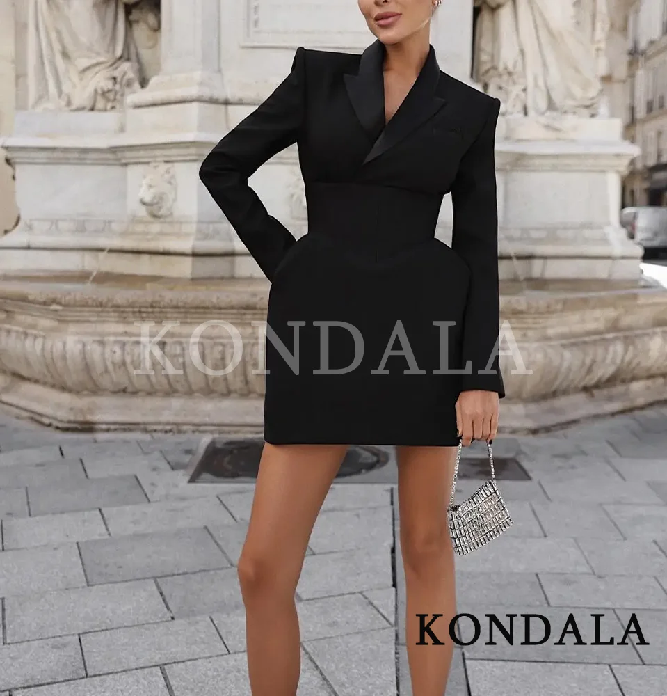 KONDALA فستان بدلة رسمية أنيقة للنساء عشاء رومانسي الظهر الدانتيل متابعة فستان قصير 2025 خريف موضة يؤرخ فستان الحفلات للسيدات #3