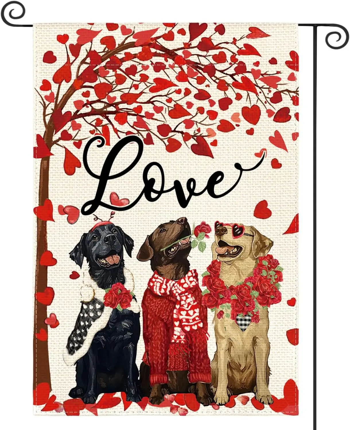 AVOIN colorlife Valentines Day Rose Wreath Dog Garden Flag 12x18 Inch Double Sided, Love Heart Anniversary Yard Outdoor Flag hhz