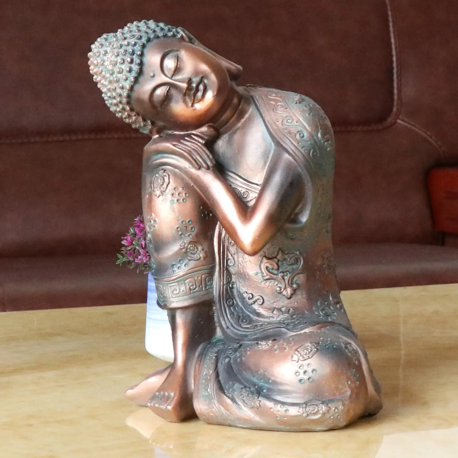 

Resin Sleeping Buddha Statue Hand Carved Sculpture Sitting Rest Napping , bronze, 23 x 17 x 12.5cm