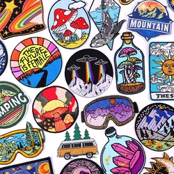 Space UFO Patch Mountain Adventure Wave Embroidery Patch Iron On Patches For Clothing Mushroom Patches On Clothes Sew Stickers