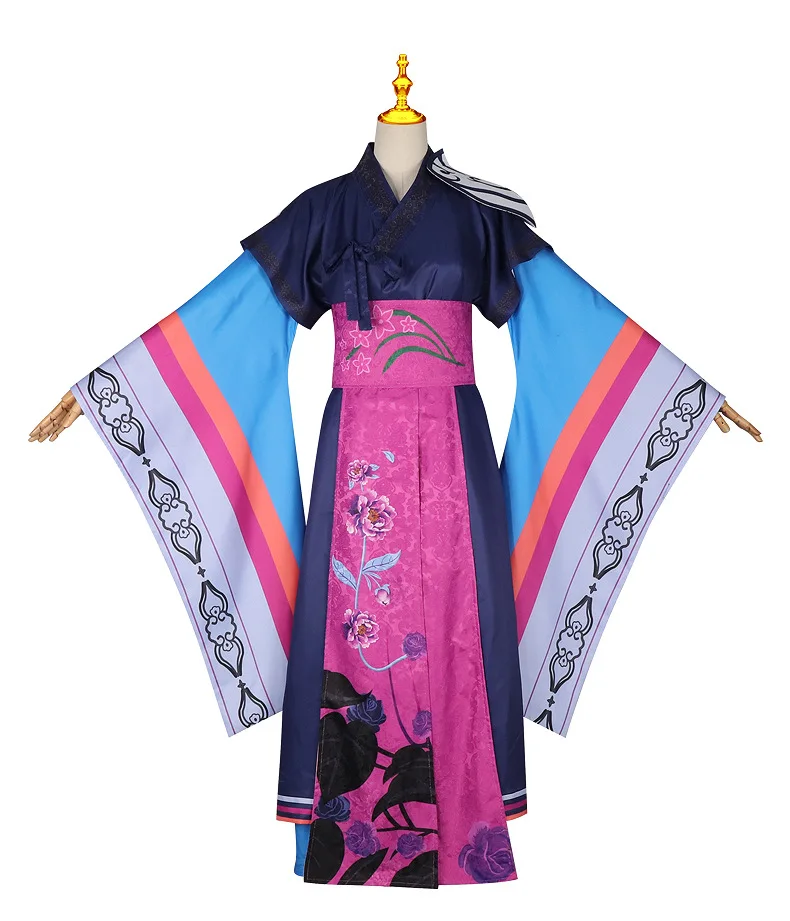 

Hot Anime Kpop Demon Cosplay Hunters Celines Costume Traditional Hanbok Blue Pink Color Long Dress for Women Halloween Party