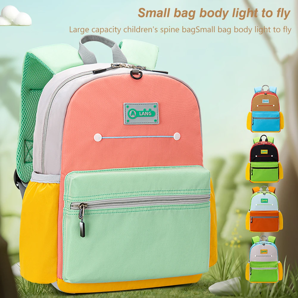 Contrast Color Children Backpack Letter Print Shoulder Bag Nylon Waterproof Kids Schoolbag Breathable Stitching Student Knapsack