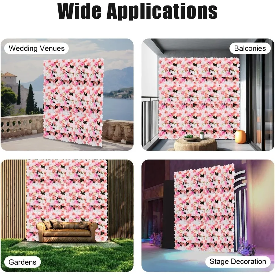 12 حزمة لوحات الحائط زهرة اصطناعية 24x16 الأبيض الوردي فو الورود زهرة اصطناعية خلفية لوحات لحدث حفل زفاف F