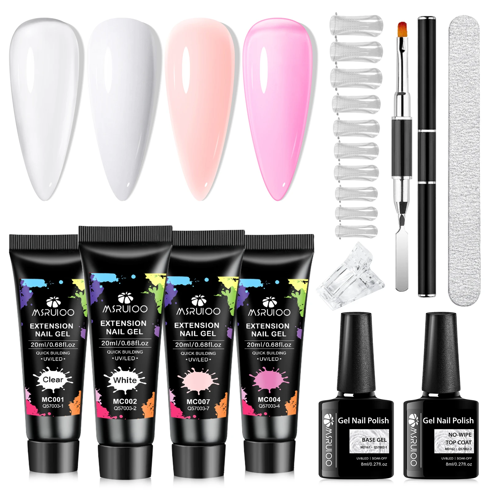 ชุดทำเล็บเจลต่อเล็บ MSRUIOO 10 ชิ้น/ชุด เจลเบส เจลท็อปโค้ท ติดทนนาน สำหรับตกแต่งเล็บ DIY เสริมความยาวเล็บ ใช้งานง่าย
