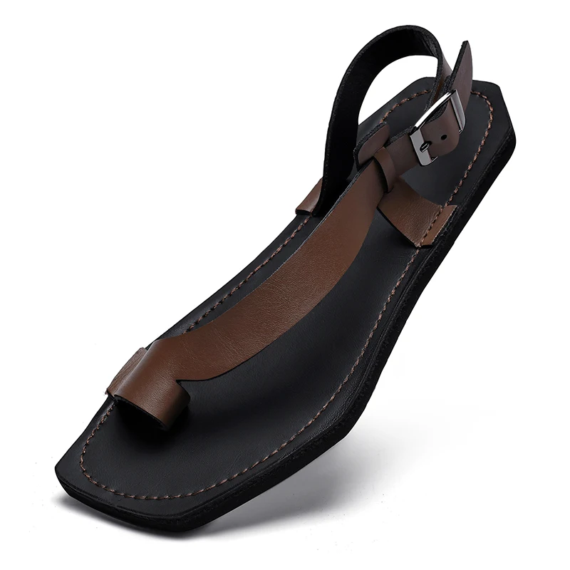 

Мужские кожаные тапочки большого размера 38–47, летние шлепанцы для мужчин, сандалии, шлепанцы, нескользящая уличная пляжная обувь, мужские шлепанцы