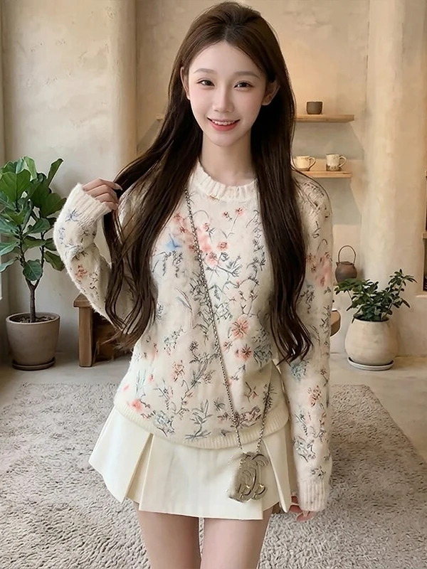 

Корейский женский вязаный свитер с вышивкой, сложной цветочной отделкой, уникальный, красивый, высокого качества, весна 2026, ранняя новинка