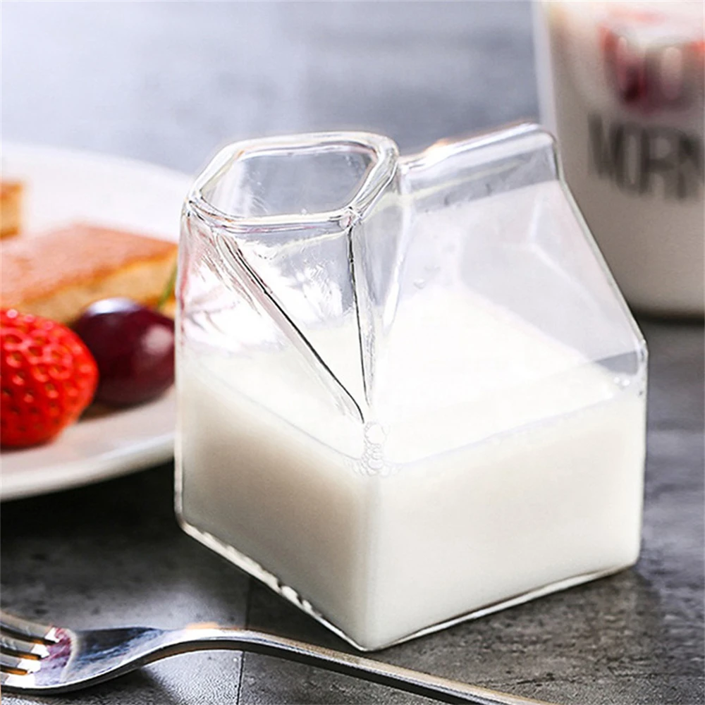 1~5PCS Milk Cup300ML Half Pint Milk Carton Style Creative Mini Creamer Jug Glass Milk Mug Cow Udder Cup Milk Cup Wholesale