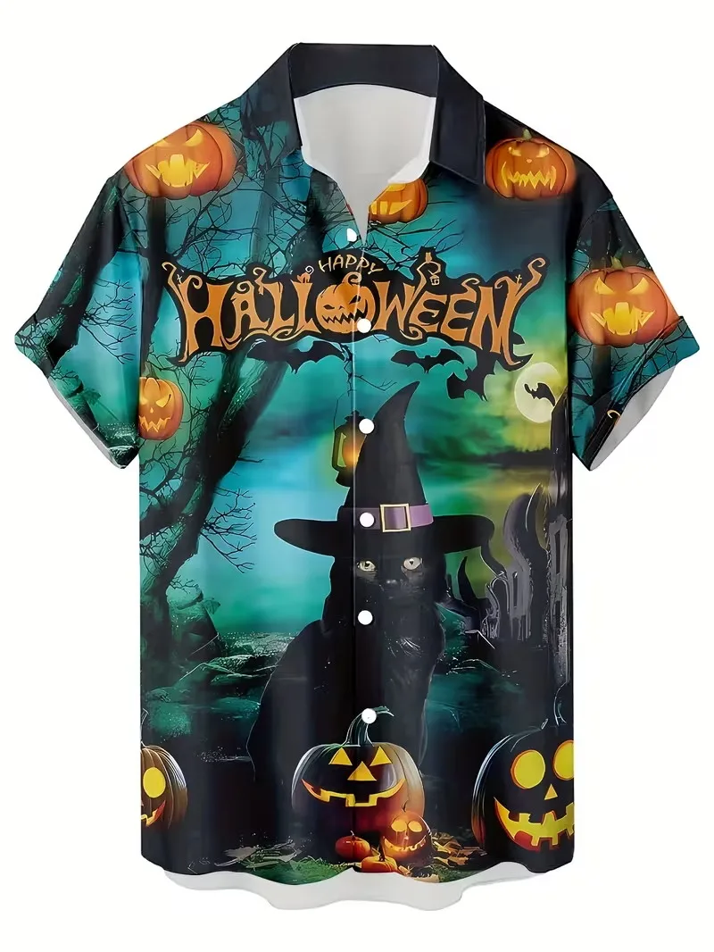 Men Halloween 3D Envelope Ghost Pumpkin Bat Star Print Hawaiian Shirt Short Sleeve Spooky Casual Beach shirts Tops