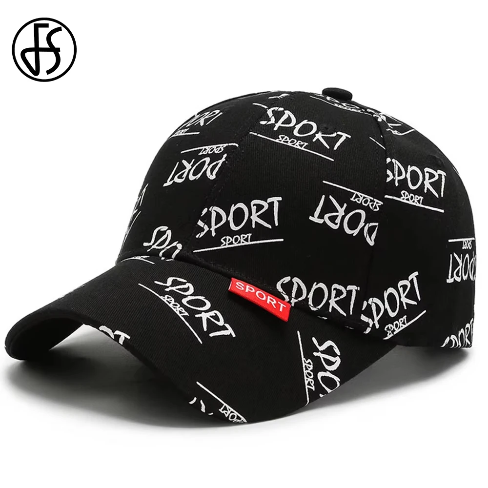 FS Stylish Black White Letter Street Baseball Cap For Men Snapback Hip Hop Caps Cotton Outdoor Sports Women Hats Casquette Homme