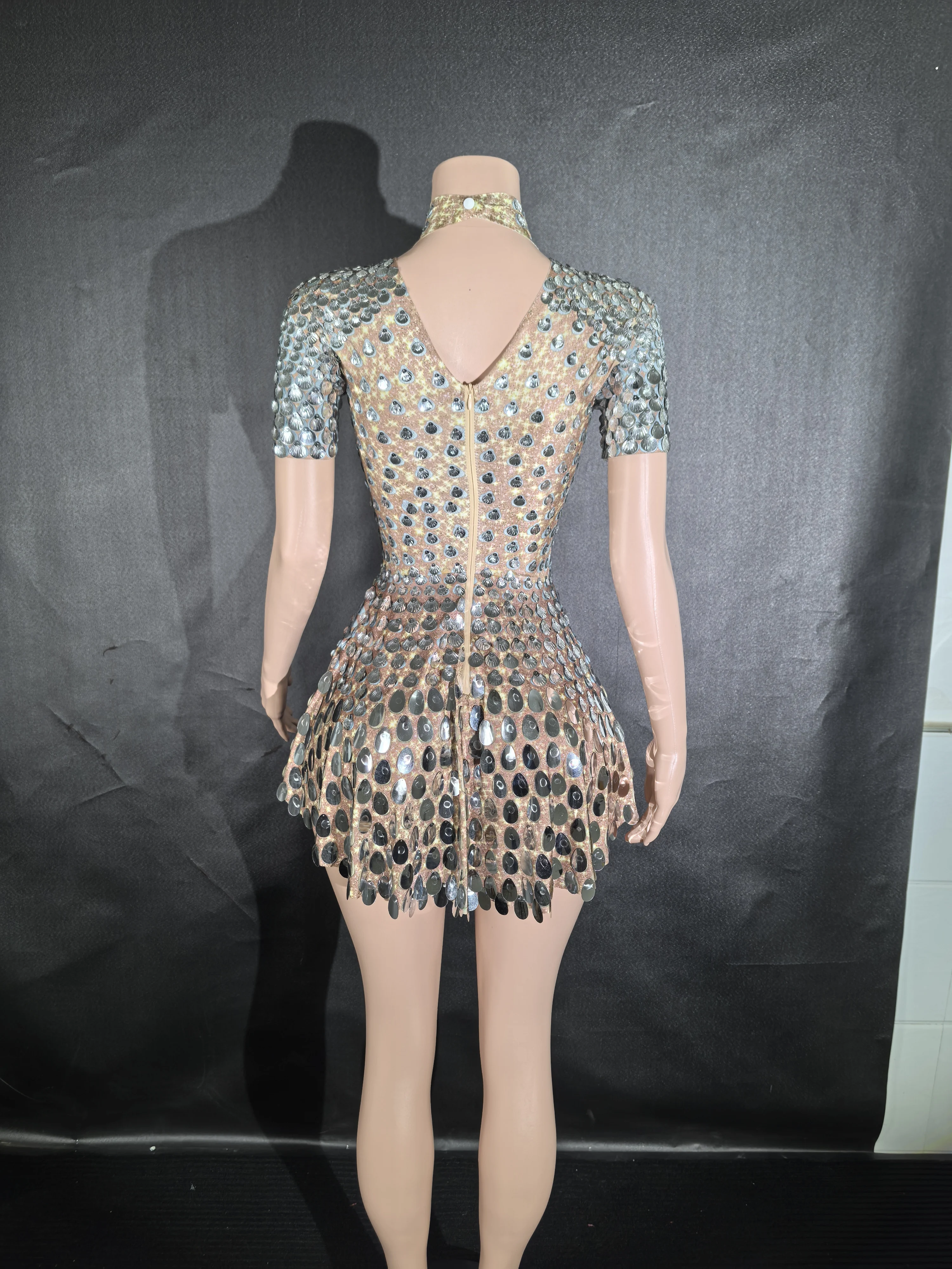 Mini vestido de lantejoulas traje para boate, sexy leotard, brilhante, adorável, prata, comemorar, strass bodysuit, aniversário, 7G