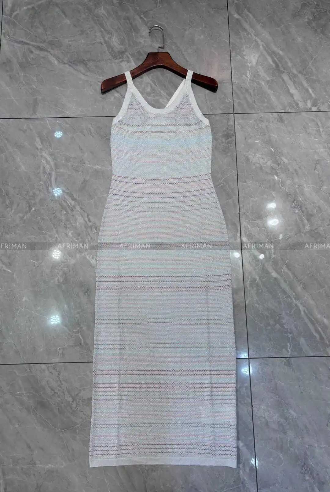 Women Sparkling Silver Wire Gradient Striped Woven Strapless Long Knitted Dress