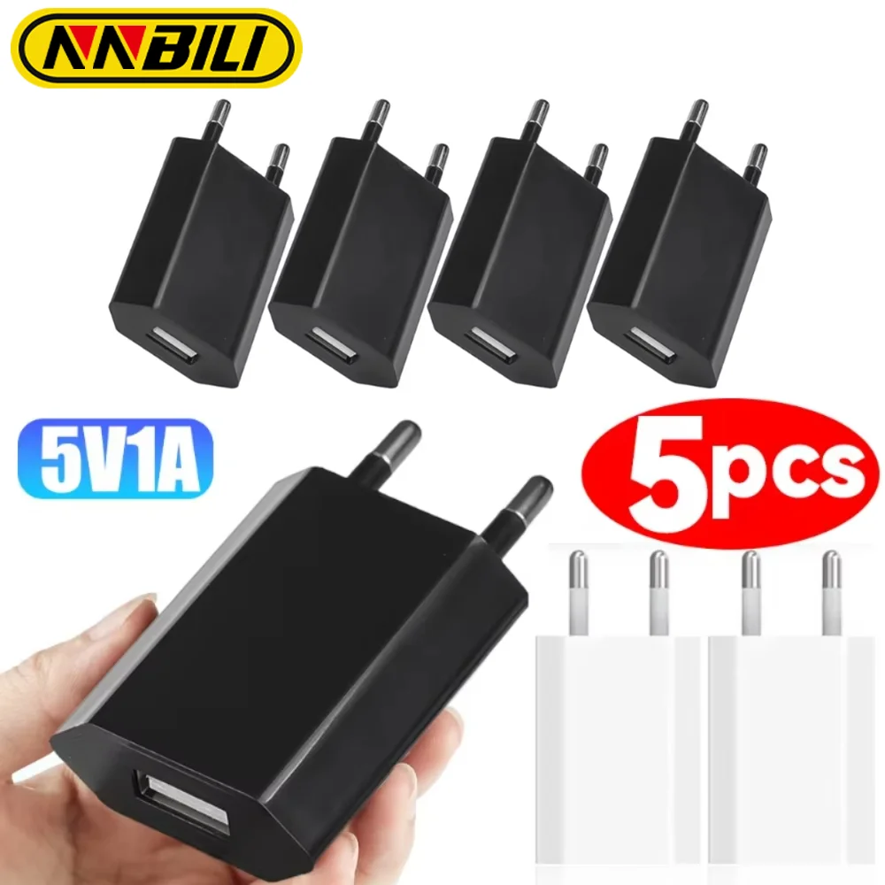 NNBILI 5/1Pcs Universal 5V 1A EU Plug USB Wall Charger For iPhone iPad Samsung Xiaomi Redmi Huawei Google Charger Power Adapter