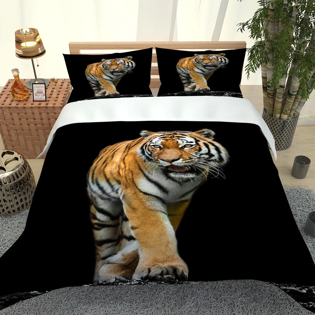 Animal Fierce Tiger Printed Polyester Bedding Set 3D Quilt Duvet Cover Pillowcase Kids Bed Comfortable Bed Set Twin King