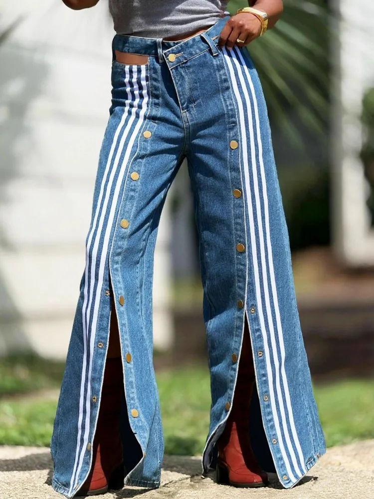 

Женские широкие джинсы с высокой талией, блестящие прямые брюки, длинные повседневные модные брюки Palazzo, весна-осень-зима 2024, новые брюки